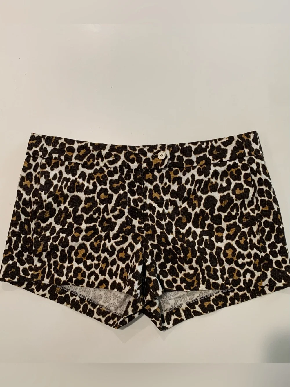 J.Crew Leopard Print Chino Shorts Black Cream Brown, 100% Cotton, EUC, 8
